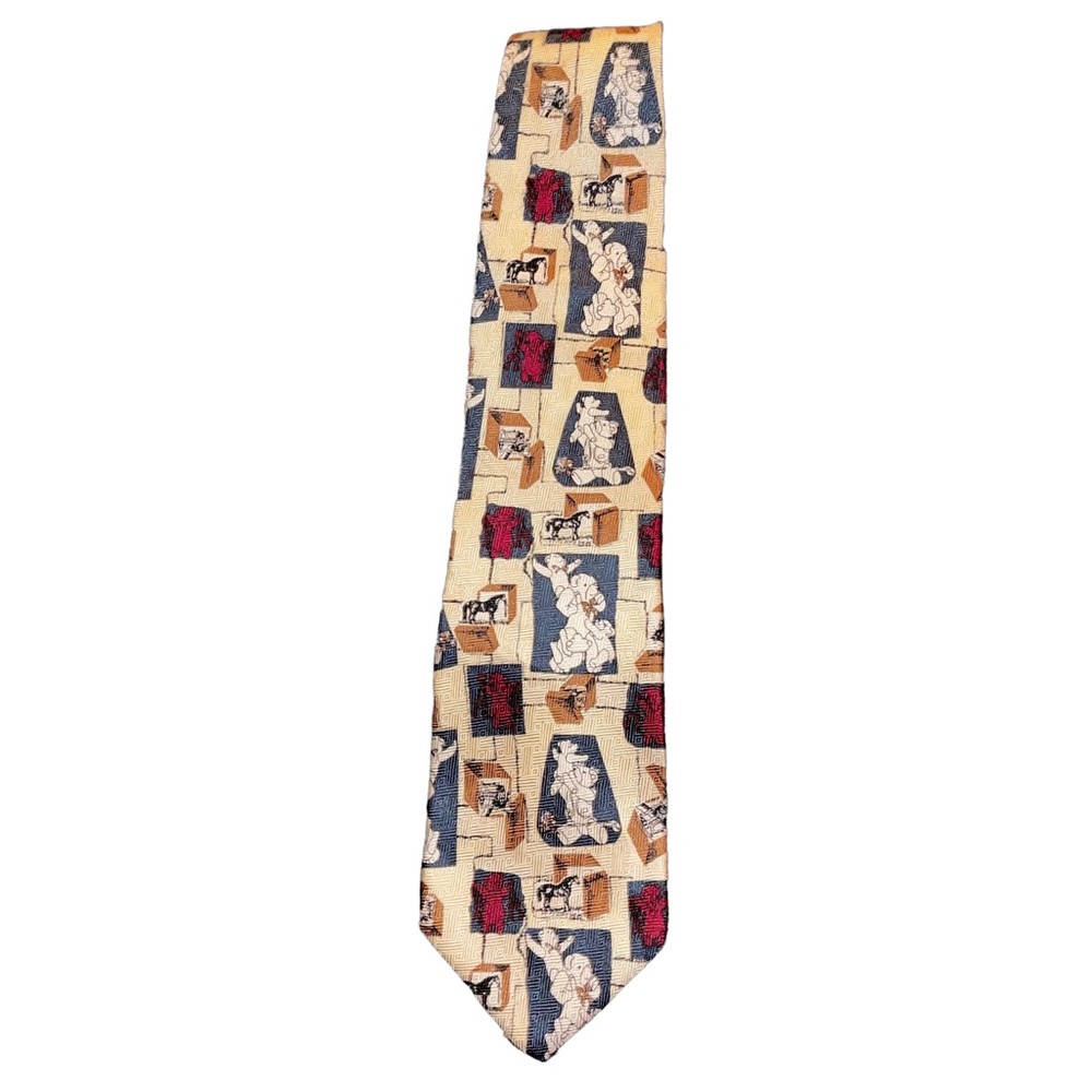 Ted E Bear 100% Silk Necktie Men’s Beige Navy Burgundy